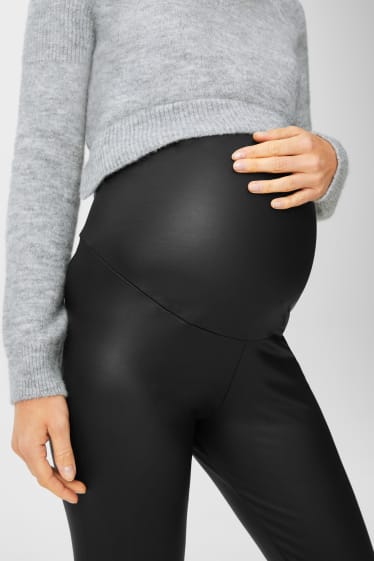 Damen - Umstands-Leggings - Lederimitat - schwarz