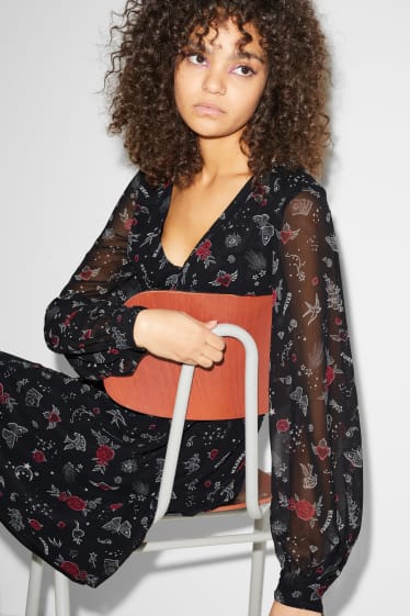 Women - CLOCKHOUSE - chiffon dress - floral - black
