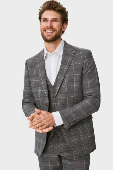 Men - Mix-and-match tailored jacket - regular fit - flex - check - gray / brown