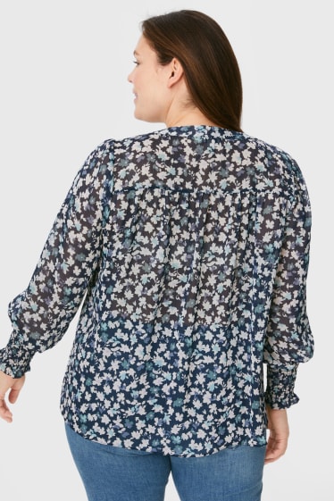 Women - Chiffon blouse - floral - dark blue