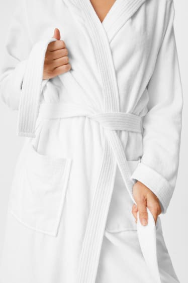 Women - Terry bathrobe with hood - white