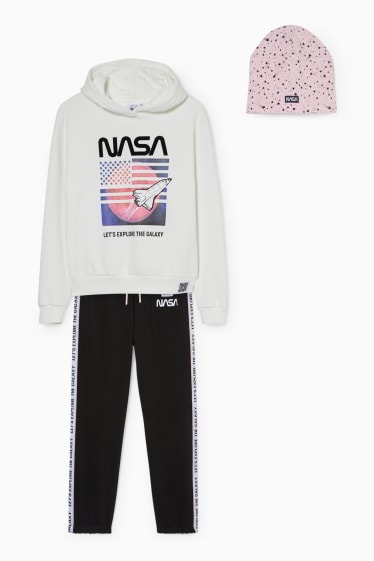 Dzieci - NASA - bluza z kapturem, spodnie i czapka - motyw augmented reality - biały