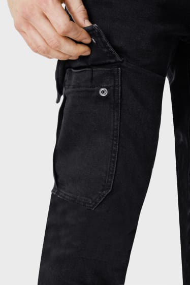 Men - Tapered jeans - cargo jeans - black