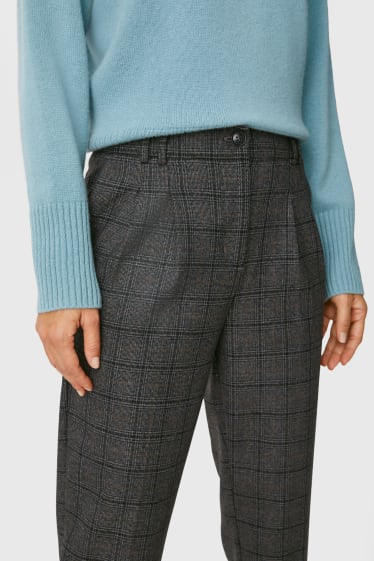Femei - Pantaloni de stofă - straight fit - în carouri - gri melanj
