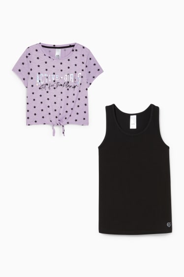 Bambini - Set - top e maglia a maniche corte con nodo - 2 pezzi - viola chiaro