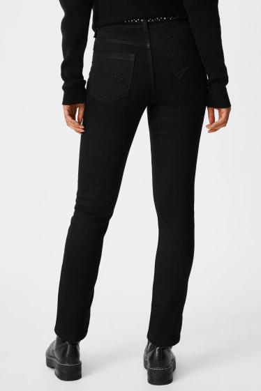 Dames - Slim jeans met riem - zwart
