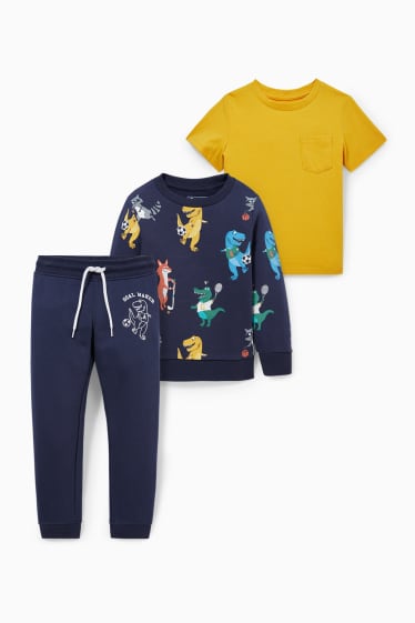 Enfants - Dinosaures - ensemble - T-shirt, sweat et pantalon de jogging - bleu foncé