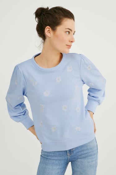 Damen - Sweatshirt - geblümt - hellblau