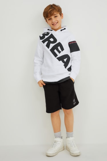 Bambini - Set - felpa con cappuccio e shorts felpati - 2 pezzi - bianco / nero