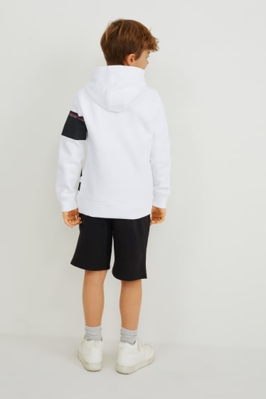 Bambini - Set - felpa con cappuccio e shorts felpati - 2 pezzi - bianco / nero