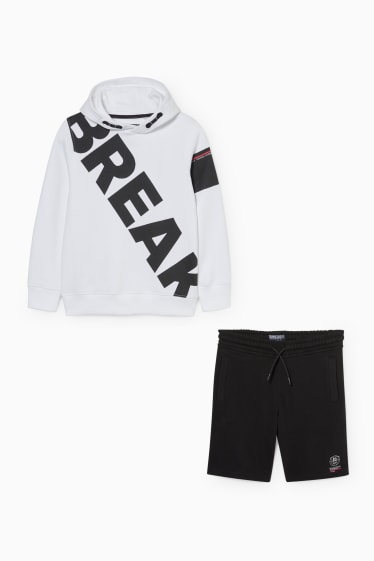 Children - Set - hoodie and sweat shorts - 2 piece - white / black