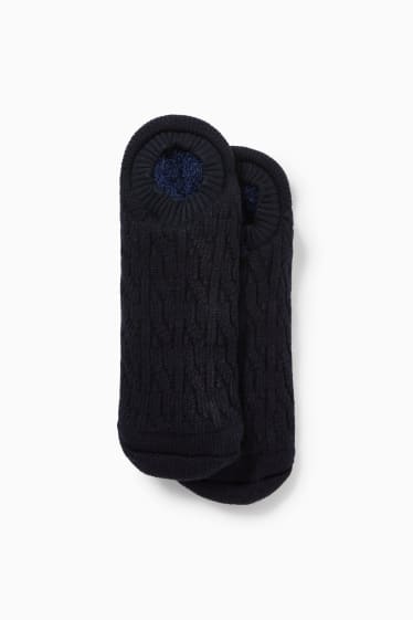 Men - Non-slip socks - cable knit pattern - dark blue
