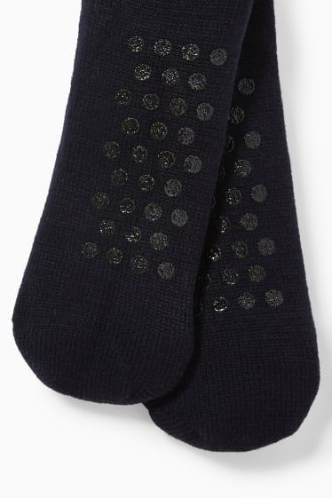 Men - Non-slip socks - cable knit pattern - dark blue