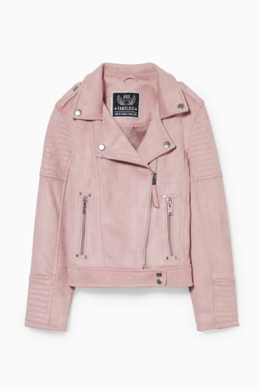 Copii - Jachetă de motociclist - imitație de piele întoarsă - roz