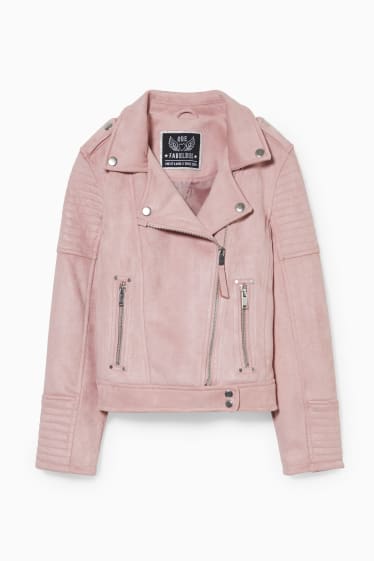 Children - Biker jacket - faux suede - rose
