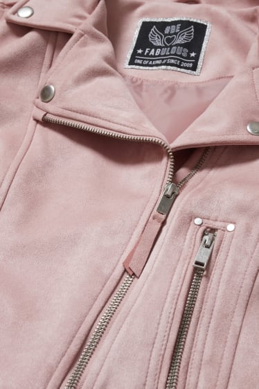 Copii - Jachetă de motociclist - imitație de piele întoarsă - roz