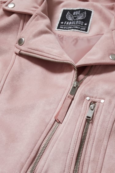 Children - Biker jacket - faux suede - rose