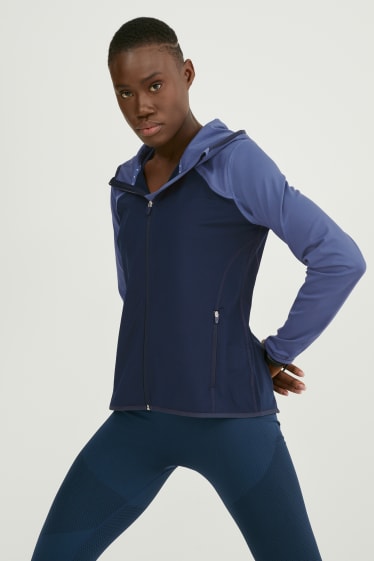 Dames - Functionele jas met capuchon - running - 4 Way Stretch - donkerblauw