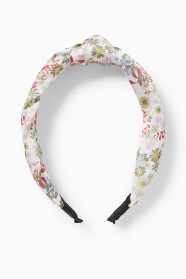 Femmes - Serre-tête orné d'un nœud - motif floral - blanc