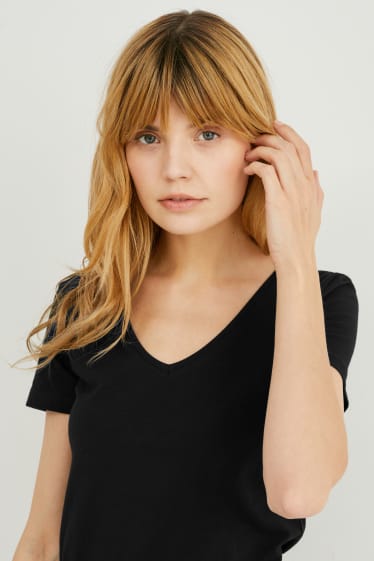 Damen - Multipack 3er - Basic-T-Shirt - schwarz