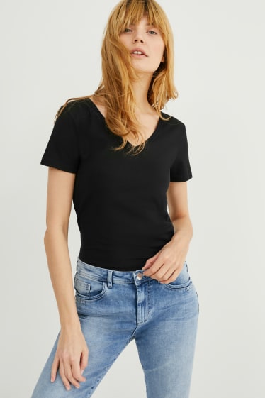 Damen - Multipack 2er - Basic-T-Shirt - weiß / schwarz