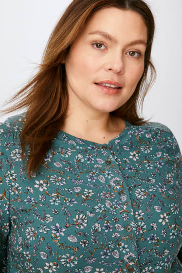 Women - Blouse - floral - dark green