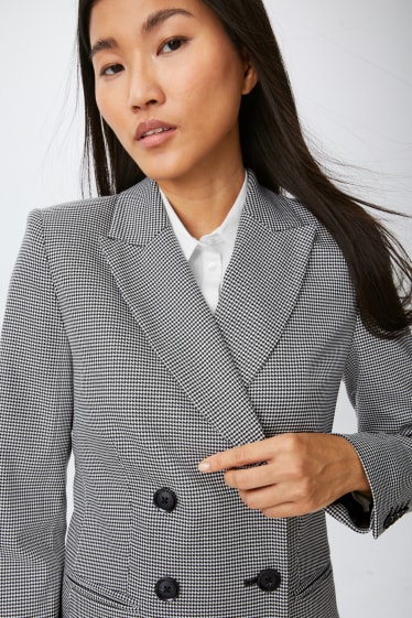 Women - Business blazer with shoulder pads - check - black / white