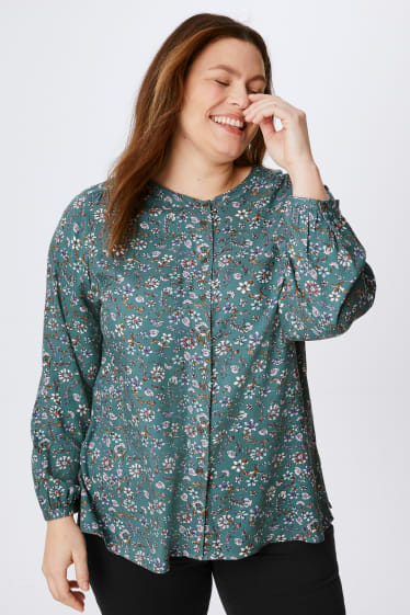 Women - Blouse - floral - dark green