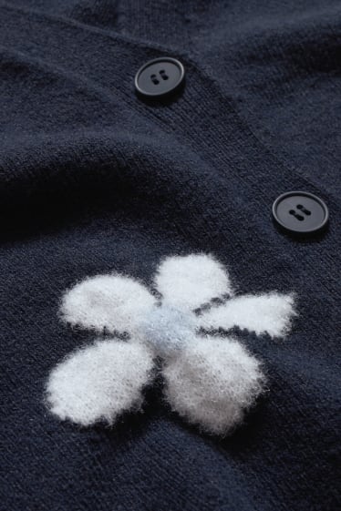 Femei - Cardigan tricotat - cu flori - albastru închis