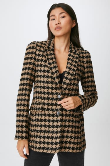 Women - Bouclé blazer with shoulder pads - check - black / beige