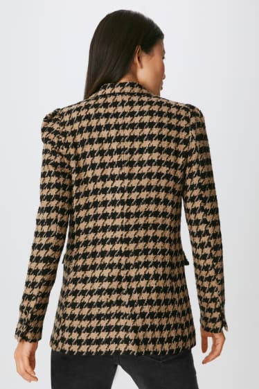 Women - Bouclé blazer with shoulder pads - check - black / beige