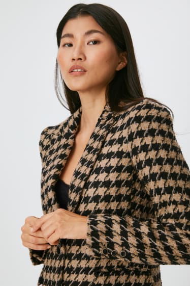 Women - Bouclé blazer with shoulder pads - check - black / beige