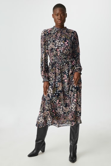 Women - Chiffon dress - recycled - floral - black / rose