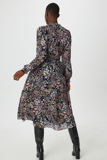 Women - Chiffon dress - recycled - floral - black / rose