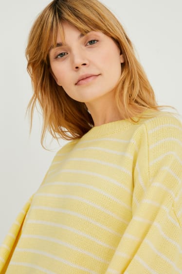 Damen - Pullover - gestreift - gelb