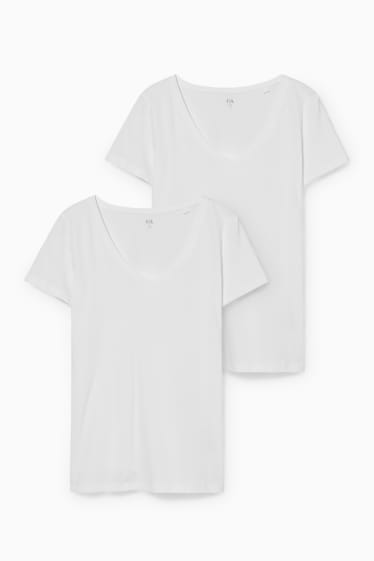 Dames - Set van 2 - basic-T-shirt - wit