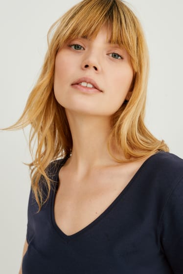 Dames - Set van 2 - basic-T-shirt - donkerblauw / wit