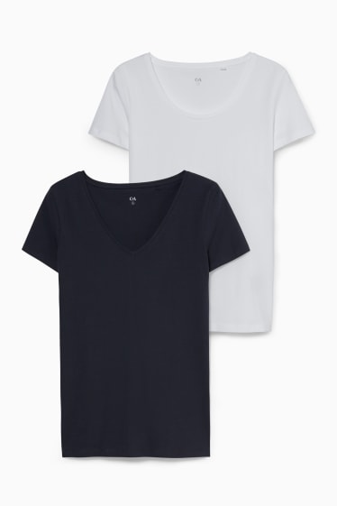 Dames - Set van 2 - basic-T-shirt - donkerblauw / wit