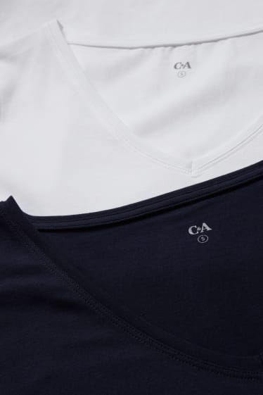 Dames - Set van 2 - basic-T-shirt - donkerblauw / wit