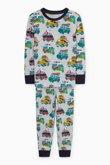 Kinder - Auto - Pyjama - 2 teilig - hellgrau