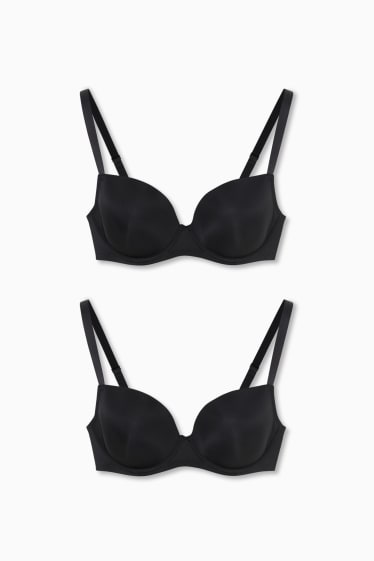 Women - Multipack of 2 - underwire bra - DEMI - large cup sizes - padded - black
