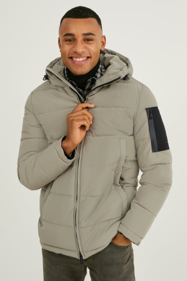 Herren - Steppjacke mit Kapuze - khaki