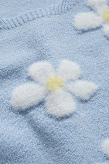 Femei - Top tricotat - cu flori - albastru deschis