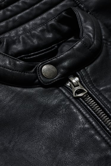 Pánské - Motorkářská bunda - imitace kůže - černá