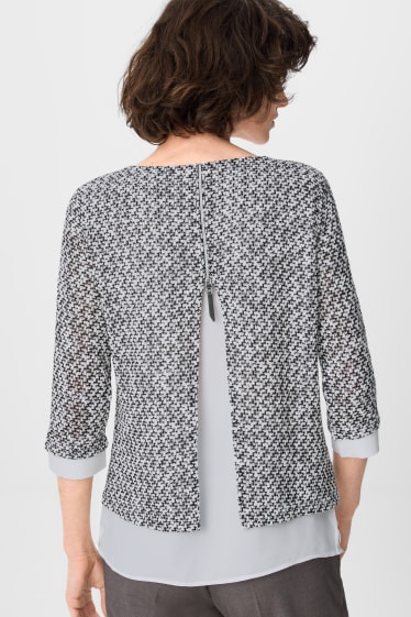 Damen - Chenille-Pullover - 2-in-1-Look - schwarz / weiß