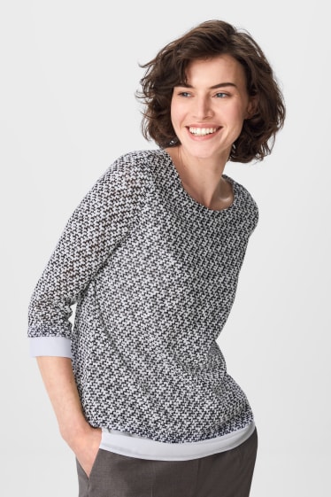 Damen - Chenille-Pullover - 2-in-1-Look - schwarz / weiß