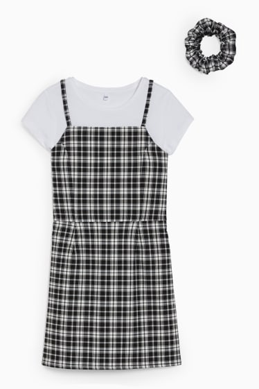 Niños - Set - vestido, camiseta de manga corta y coletero - 3 piezas - negro / blanco
