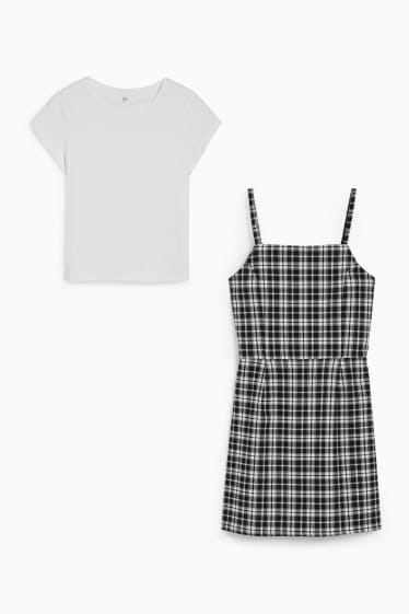 Niños - Set - vestido, camiseta de manga corta y coletero - 3 piezas - negro / blanco