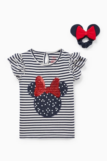 Kinder - Minnie Maus - Set - Kurzarmshirt und Scrunchie - 2 teilig - dunkelblau / weiss