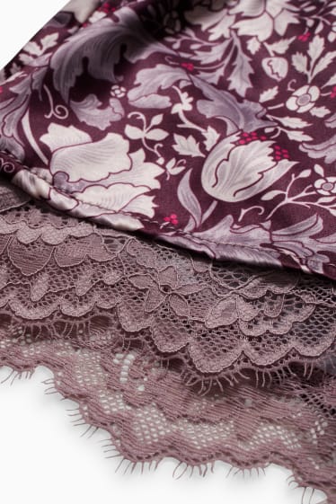 Femmes - Caleçons en satin - motif floral - violet
